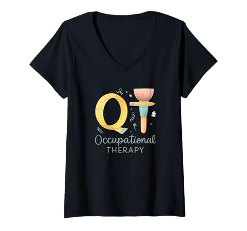 Damen Occupational Therapy Watercolor OT Tools Graphic T-Shirt mit V-Ausschnitt Damen Occupational Therapy Watercolor OT Tools Graphic T-Shirt mit V-Ausschnitt von OT Tools Art Co.