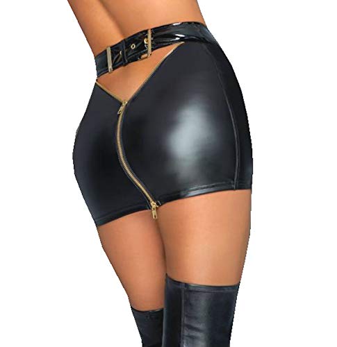 Wetlook-Rock mit Reißverschluss Gogo Minirock Lack mit Schritt-RV Golden Zip schwarz von Noir Handmade (3XL) von OT
