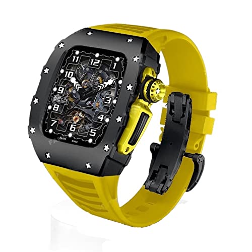 OTGKF Luxuriöses Modifikationsset aus Aluminiumlegierung für Apple Watch 8, 7, 45 mm, Fluorkautschuk-Armband, Metallgehäuse für iWatch 6, SE, 5, 4, 3, 44 mm, 45 mm, Achat von OTGKF