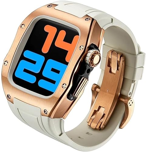 OTGKF Premium-Titan-Uhrengehäuse, Fluorkautschuk-Armband, Modifikationsset, für Apple Watch 8, 7, 6, 5, 4, SE, 44 mm, 45 mm, Herren-Uhrengehäuse, Metalllünette, Gehäuse-Zubehör, 44mm, Achat von OTGKF