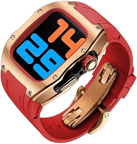 OTGKF Zink-Titan-Uhrengehäuse, Gummiband, für Apple Watch Ultra 8, 7, 6, 5, 4 SE, Fluorkautschuk, Sportuhrgehäuse, Mod Kit, für iWatch Serie 45 mm, 44 mm, Ersatzzubehör, 45 mm, Achat von OTGKF