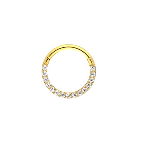 OTHER Piercing Ohrring Mit Zirkonia Crystal Vorderseite Clicker Aus Titan Universell Robust Titanium Nasenring Lippenpiercing Ohrpiercing Damen Herren Schmuck 8 mm Gold von OTHER Piercing