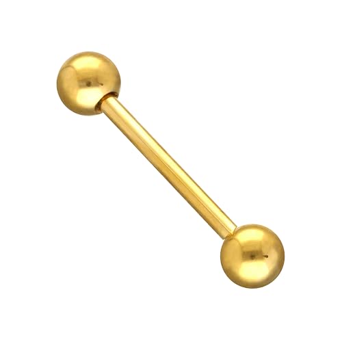 OTHER Piercing Zungenpiercing Nippelpiercing Brustwarzenpiercing Brustpiercing Damen Herren Schmuck Piercings Aus Titan Hantel 1,6 mm Mit 2 Kugeln Gold 22x5 mm von OTHER Piercing