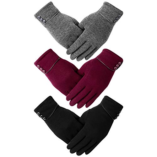OTIOTI 3/6 Paar Damen Handschuhe Winter Touchscreen Texting Handschuhe für Damen Fleece gefüttert dicke warme Handschuhe, A-3 Paar-1 von OTIOTI