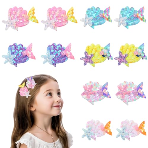 Muschel-Haarspangen, glitzernde Muscheln, Meerjungfrau-Perlen, Seestern-Haarnadeln, Muschel-Haarschmuck, Haarspangen für Damen, Kinder, Mädchen, 12 Stück von OTKARXUS