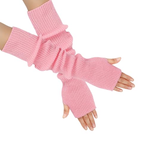 OTKARXUS Armstulpen Damen,1 Paar Lang Fingerlose Handschuhe Stricken mit Daumenloch,Winter Warme Pulswärmer Fäustlinge für Frauen Damen Mädchen (Rosa) von OTKARXUS