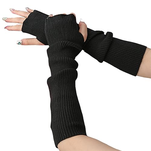 OTKARXUS Fingerlose Handschuhe Damen,1 Paar Lang Armstulpen Strick,Winter Wärmer Ellenbogenlange Handschuhe Fäustlinge mit Daumenloch für Damen, Frauen und Mädchen von OTKARXUS