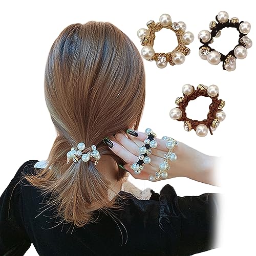 Perlen-Haarbänder, 3 Stück, schwarze Haargummis für Damen, elastische Strass Perle Pferdeschwanz-Halter, Haargummis, Haarschmuck für Damen und Mädchen (3 Farben) von OTKARXUS