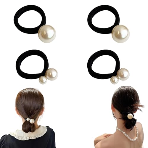 Perlen-Haarbänder, 4 Stück, schwarze Haargummis für Damen, elastische Pferdeschwanz-Halter, Haargummis, Haarschmuck für Damen und Mädchen (Schwarz, 4 Stück) von OTKARXUS