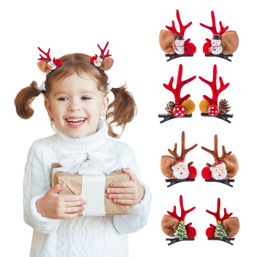 Weihnachts-Haarspangen, Rentiergeweih, schöne Tannenzapfen, Schneemann, Weihnachtsmann, Weihnachtsbaum, Plüsch-Haarnadeln für Kinder, Mädchen, Frauen, 8 Stück von OTKARXUS