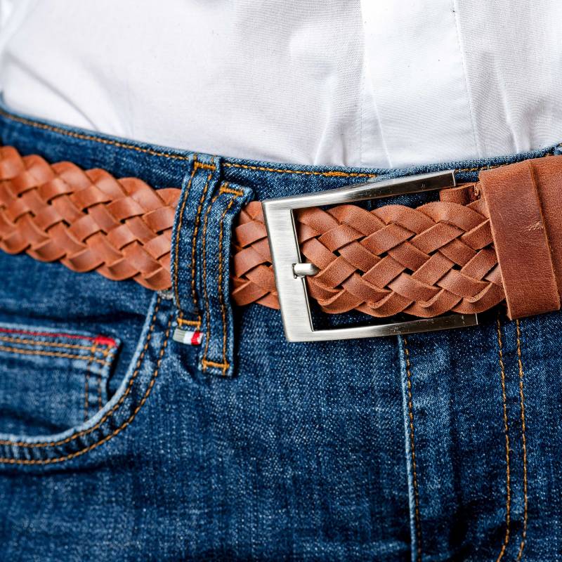 Cognacfarbener Gürtel, Geflochtener Ledergürtel, Karamellfarbener Schwarzer Schokoladengürtel, Gürtel Für Frauen, Männer von OTLbags