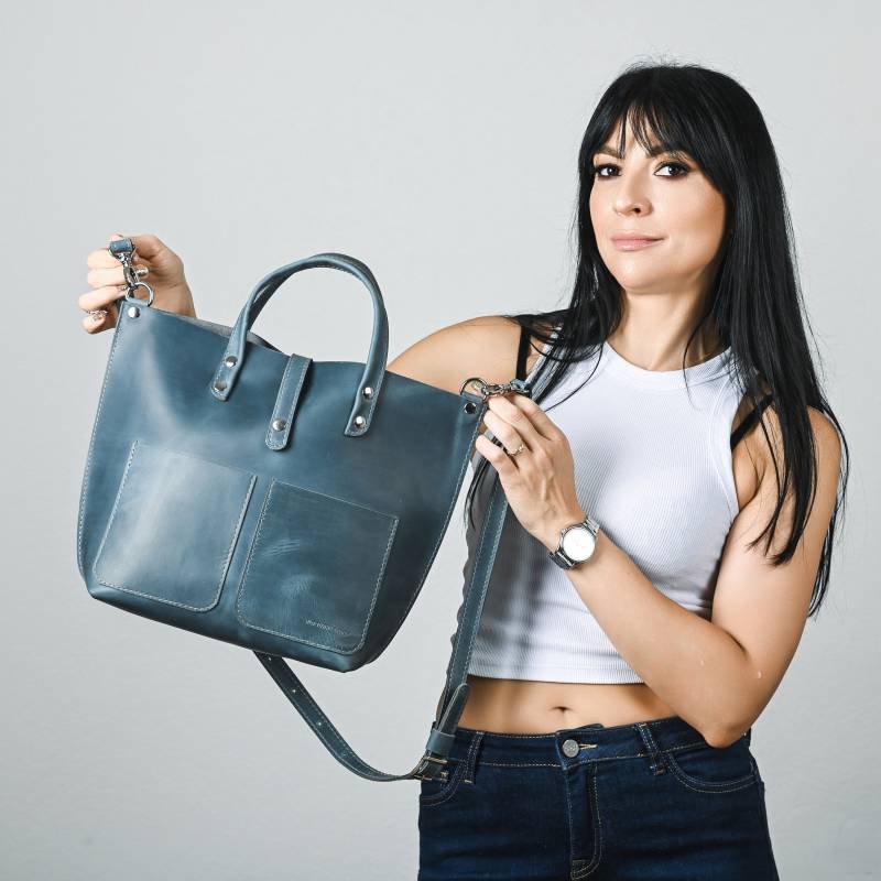 Frau Ledertasche, Blaue Personalisierte Handtasche, Schultertasche Aus Leder, Handgemachte Tasche von OTLbags