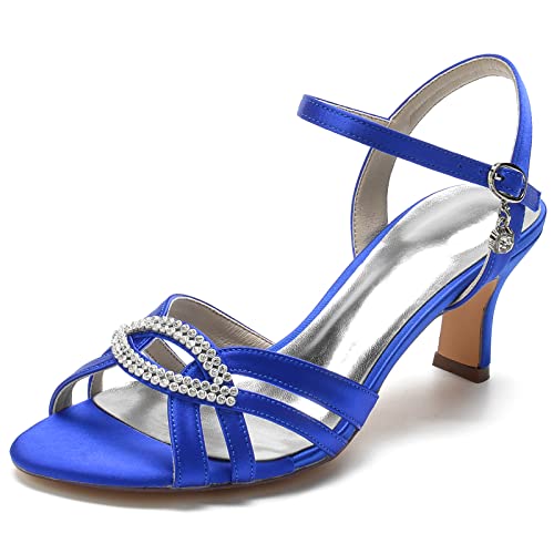 Frauen Party Tanzschuhe Satin glänzende Strasssteine weicher Boden Latin Tanzschuhe Frau Salsa Tanzschuhe Absatz 6,5 cm,Royal Blue,36 EU von OTMYIGO