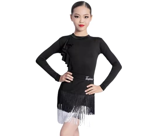 Mädchen Latein Fransen Tanzkleid Ballsaal Latein Salsa Tanzkleid Kleidung Samba Tanzkostüm Party Wettbewerb Kleid Tanzkleid,A,140 von OTMYIGO