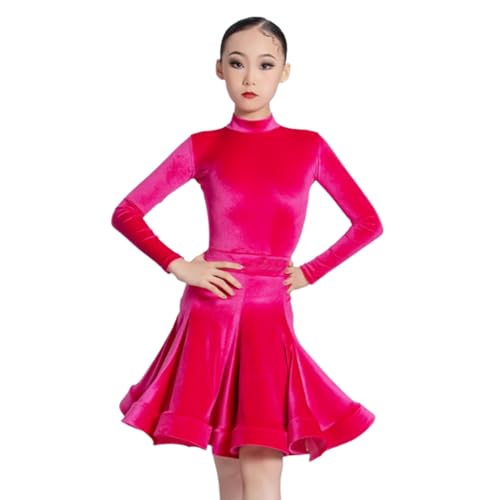 Mädchen Latein Tanzkleid Kinder Samt Salsa Tanzkleidung Wettbewerb Gesellschaftstanz Kleider Cha Cha Samba Rumba Tango Latein Tanzkleid,A8,140 von OTMYIGO