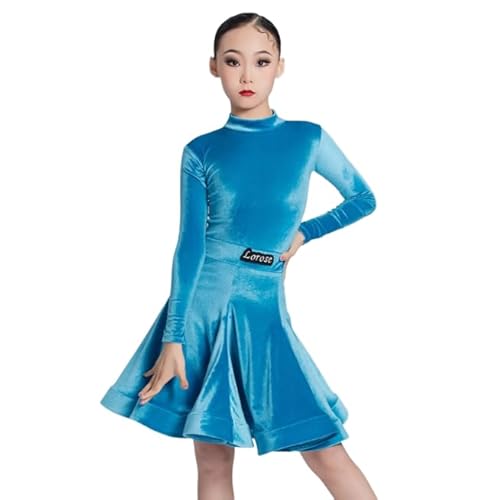 OTMYIGO A6,160, Mädchen Latein Tanzkleid Kinder Gesellschaftstanz Wettkampfkostüme Samt Langarm Salsa Kostüm Gesellschaftstanz Tango Kleider von OTMYIGO