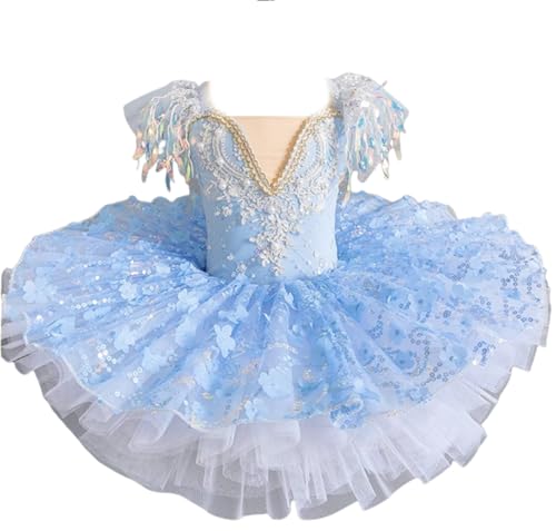 OTMYIGO Blau,160, Mädchen Tutu Kleid Quaste Ballerina Tanzbekleidung Schwanensee Ballett Wettkampfkleid Eiskunstlauf Tanzbekleidung Show Outfit von OTMYIGO