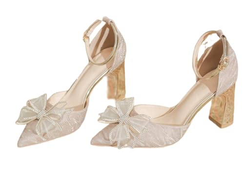 OTMYIGO Damen Blockabsatz Mattierte Brauthochzeitspumps Pumps Spitzschuh Knöchel Mittelabsatz Klobige Kleidersandalen,Champagne 8cm,40 EU OTMYIGO Damen Blockabsatz Mattierte Brauthochzeitspumps Pumps Spitzschuh Knöchel Mittelabsatz Klobige Kleidersandalen,Champagne 8cm,40 EU von OTMYIGO