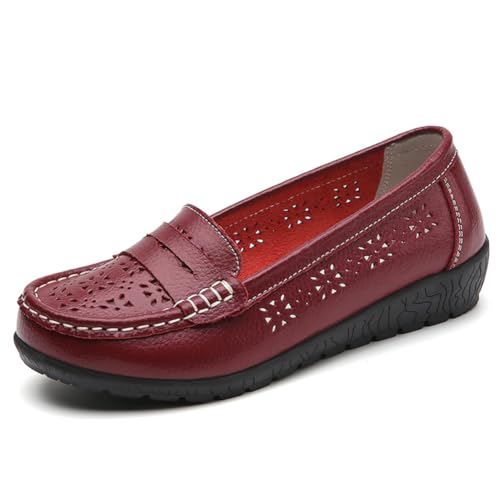 OTMYIGO Damen-Loafer aus Leder mit Hohlsohle, Flache Slip-on-Mokassins mit rundem Kopf, lässige Bootsschuhe, leichte Mama-Schuhe mit weicher Sohle,Wine red,41 EU OTMYIGO Damen-Loafer aus Leder mit Hohlsohle, Flache Slip-on-Mokassins mit rundem Kopf, lässige Bootsschuhe, leichte Mama-Schuhe mit weicher Sohle,Wine red,41 EU von OTMYIGO