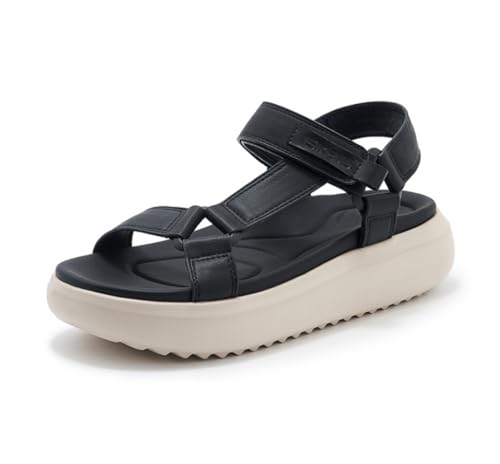 OTMYIGO Damen Sport- und Outdoor-Sandalen Bequeme Sommersandale mit Verstellbaren Riemen Offene Slip-On-Flats Leichte Freizeit-Strandschuhe,Schwarz,41 EU von OTMYIGO