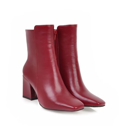 OTMYIGO Damen Stiefeletten mit hohem Blockabsatz, Reißverschluss und quadratischer Zehenpartie lässige formelle Stiefeletten,Rot,38 EU OTMYIGO Damen Stiefeletten mit hohem Blockabsatz, Reißverschluss und quadratischer Zehenpartie lässige formelle Stiefeletten,Rot,38 EU von OTMYIGO
