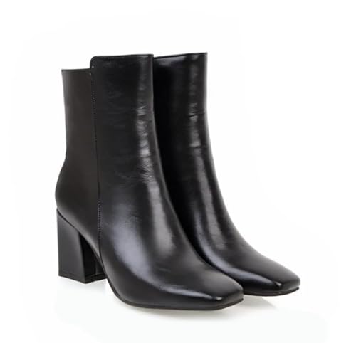 OTMYIGO Damen Stiefeletten mit hohem Blockabsatz, Reißverschluss und quadratischer Zehenpartie lässige formelle Stiefeletten,Schwarz,40 EU von OTMYIGO