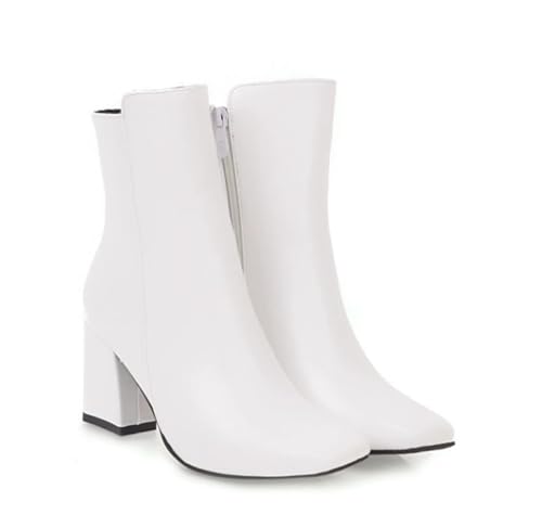 OTMYIGO Damen Stiefeletten mit hohem Blockabsatz, Reißverschluss und quadratischer Zehenpartie lässige formelle Stiefeletten,Weiß,42 EU OTMYIGO Damen Stiefeletten mit hohem Blockabsatz, Reißverschluss und quadratischer Zehenpartie lässige formelle Stiefeletten,Weiß,42 EU von OTMYIGO