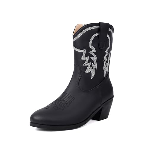 OTMYIGO Damen Western-Cowboystiefel mit mittlerer Wade, bestickter Blockabsatz seitlicher Reißverschluss Stiefeletten Retro-Stil runder Kopf Kurze Schuhe im,Schwarz,45 EU OTMYIGO Damen Western-Cowboystiefel mit mittlerer Wade, bestickter Blockabsatz seitlicher Reißverschluss Stiefeletten Retro-Stil runder Kopf Kurze Schuhe im,Schwarz,45 EU von OTMYIGO