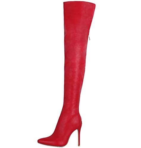 OTMYIGO Oberschenkelhohe Stiefel Damenmode Künstliche PU Overknee Stiefel Sexy Nachtclub Tanz Damen Schuhe Kniehohe Damen Stiefel Plus Größe 47,Rot,42 von OTMYIGO