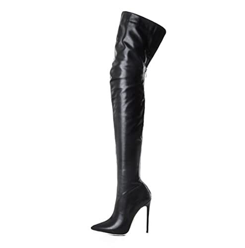 OTMYIGO Oberschenkelhohe Stiefel Damenmode Künstliche PU Overknee Stiefel Sexy Nachtclub Tanz Damen Schuhe Kniehohe Damen Stiefel Plus Größe 47,Schwarz,36 von OTMYIGO