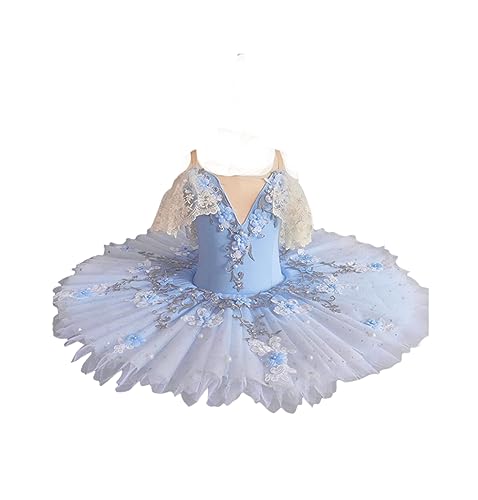 OTMYIGO Professionelle Ballett Tutu Mädchen Schwanensee Tutu Platte Pfannkuchen Tutu Ballerina Party Kleid Ballett Tanz Wettbewerb Kostüm,Blau,140 von OTMYIGO