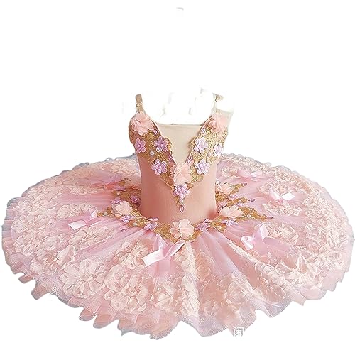 OTMYIGO Professionelles Ballett-Tutu für Mädchen, Schwanensee, Pfannkuchen-Tutu, Ballerina-Party-Tanzkostüme, Ballettkleid,Rosa,150 von OTMYIGO