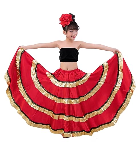 Rotes Bauchtanzkleid für Mädchen, spanisches Flamenco-Kostüm, Wettbewerbsrock, Zigeunerstil, großer Swing-Rock, Performance-Kostüm, 360°-720°,360°,M von OTMYIGO