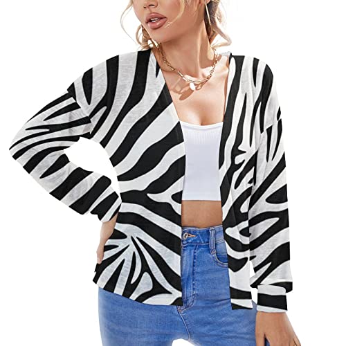 OTRAHCSD Damen Strickjacke Zebra Muster Strickjacke Sommer Strickwaren Cover Up, Zebramuster, S von OTRAHCSD