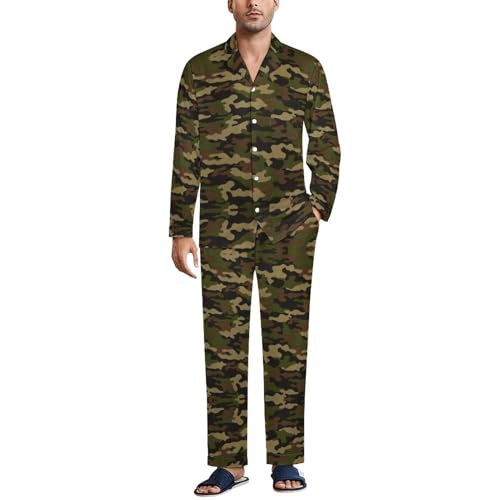 OTRAHCSD Herren Nachtwäsche, Armee-Camouflage-Pyjama-Set, Button-Down-Nachtwäsche, Langarm-Shirt mit Hose, Stil:, L von OTRAHCSD