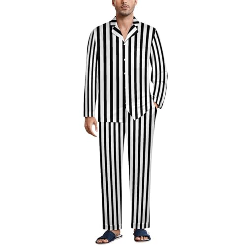 OTRAHCSD Herren-Nachtwäsche, schwarz und gestreift, Pyjama-Set, Button-Down-Nachtwäsche, langärmeliges Hemd mit Hose, Stil:, M von OTRAHCSD