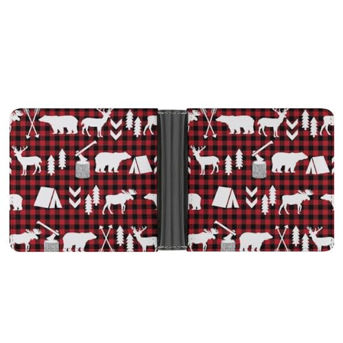 OTRAHCSD Münzfach, Cartoon-Dalmatiner-Ledergeldbörse, Bifold Kreditkarten-Leder-dünne Geldbörse, Buffalo Plaid Woodland Christmas, Einheitsgröße von OTRAHCSD