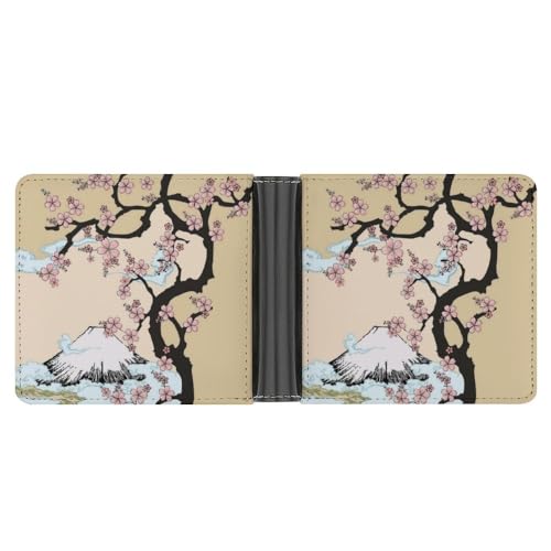 OTRAHCSD Münzfach, Ghost Leder Brieftasche, Bifold Kreditkarte Leder Slim Geldbörse, Fuji Mountain Cherry Tree in Japan, Einheitsgröße von OTRAHCSD