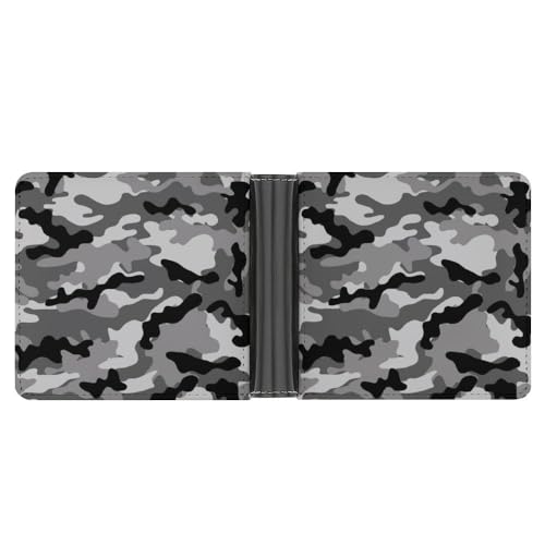 OTRAHCSD Münzfach, Halloween-Totenkopf-Raben-Ledergeldbörse, Bifold Kreditkarte Leder Slim Geldbörse, grau/camouflage, Einheitsgröße von OTRAHCSD