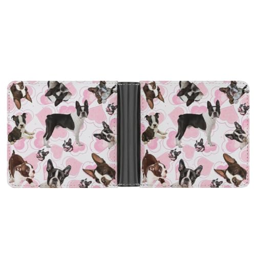 OTRAHCSD Münzfach, Katzenmuster schwarze Katze Leder Brieftasche, Bifold Kreditkarte Leder Slim Geldbörse, Boston Terrier, Einheitsgröße von OTRAHCSD