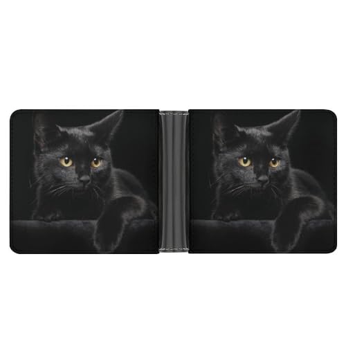 OTRAHCSD Münzfach, Katzenmuster schwarze Katze Leder Brieftasche, Bifold Kreditkarte Leder Slim Geldbörse, Katzen-Muster, schwarze Katze, Einheitsgröße von OTRAHCSD