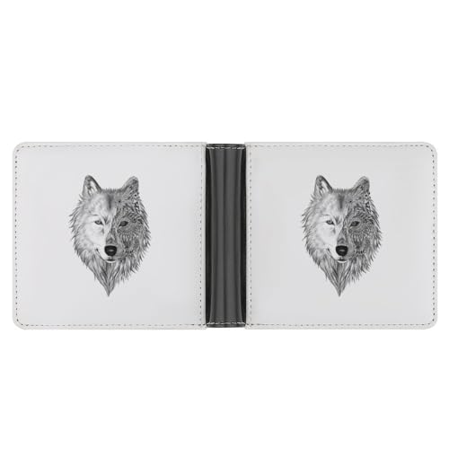 OTRAHCSD Münzfach, Pferd Leder Brieftasche, Bifold Kreditkarte Leder Slim Geldbörse, Grauer Wolf, Einheitsgröße von OTRAHCSD