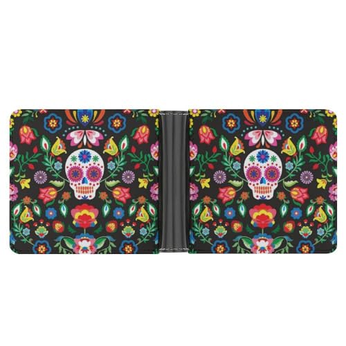 OTRAHCSD Münzfach, indianische Ledergeldbörse, Bifold Kreditkarte Leder Slim Geldbörse, Mexikanische Sugar Skulls, Einheitsgröße von OTRAHCSD