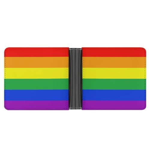 OTRAHCSD Münzfach, lila Schmetterling Kunst Leder Brieftasche, Bifold Kreditkarte Leder schlanke Geldbörse, Regenbogenflagge, Einheitsgröße von OTRAHCSD