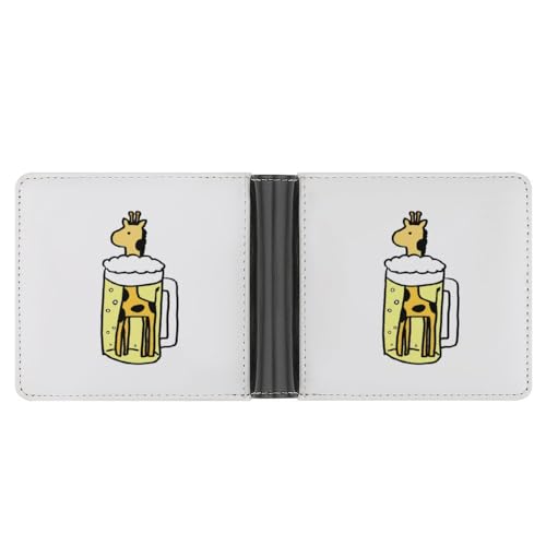 OTRAHCSD Münzfach, niedliche Waschbär-Ledergeldbörse, Bifold Kreditkarten-Leder-schlanke Geldbörse, Niedliche Giraffe und Bier, Einheitsgröße von OTRAHCSD