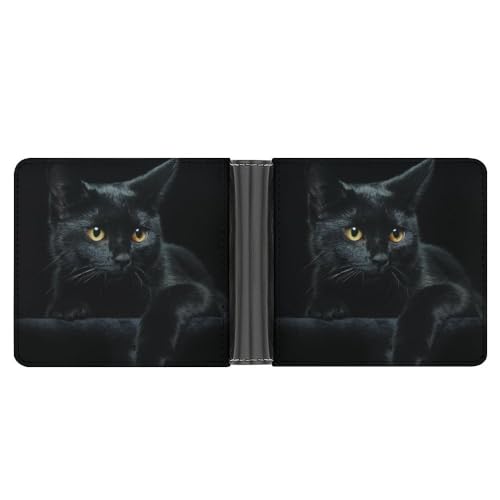 OTRAHCSD Münzfach, schwarze Katze Leder Brieftasche, Bifold Kreditkarte Leder Slim Geldbörse, Schwarzes Katzen-Muster, Einheitsgröße von OTRAHCSD