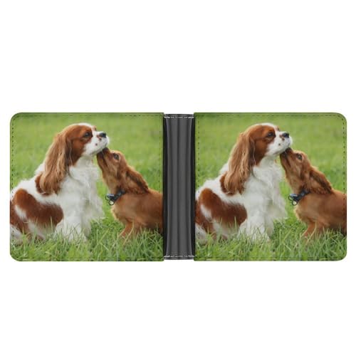 OTRAHCSD Münztasche, bunte Blumenmuster Leder Brieftasche, Bifold Kreditkarte Leder dünne Geldbörse, Cavalier King Charles Spaniel, Einheitsgröße von OTRAHCSD