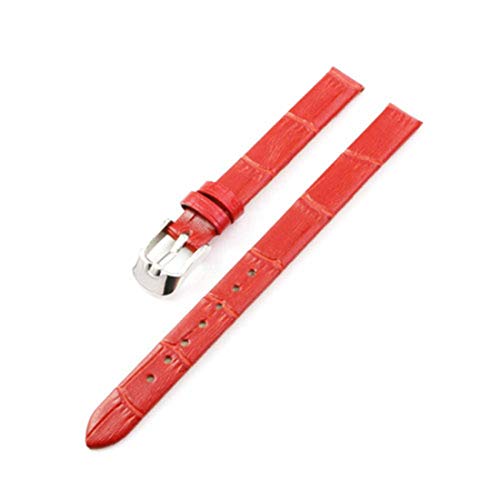 OTSYSTO Elegante Ersatzbänder for Damen-Uhrenarmbänder, echtes Leder, 10 mm, weiche Uhrenarmbänder, silberne Dornschließe, Ersatz-Uhrenarmband (Color : Red, Size : 10mm) von OTSYSTO