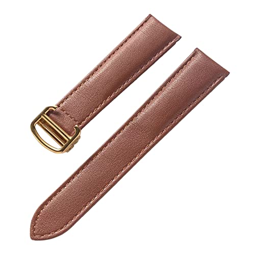 OTSYSTO Uhrenarmbänder, Uhrenarmband-Ersatz, 13–22 mm, for Herren und Damen, bunt, hautfreundlich, weicher Echtleder-Uhrenarmband-Ersatz mit Faltschließe (Color : Brown Gold Buckle, Size : 16mm) von OTSYSTO