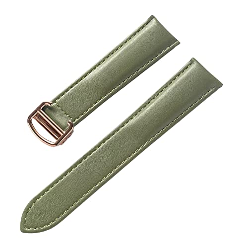 OTSYSTO Uhrenarmbänder, Uhrenarmband-Ersatz, 13–22 mm, for Herren und Damen, bunt, hautfreundlich, weicher Echtleder-Uhrenarmband-Ersatz mit Faltschließe (Color : Olive Green Rosegold, Size : 15mm) von OTSYSTO